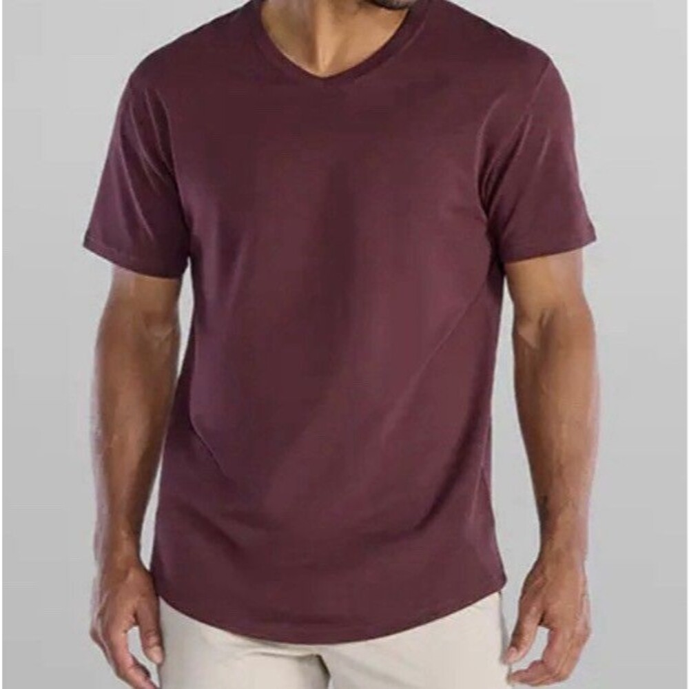 BYLT Shirt Mens 2XL Burgundy Drop-Cut LUX V-Neck Short Sleeve Athletic Fit Soft